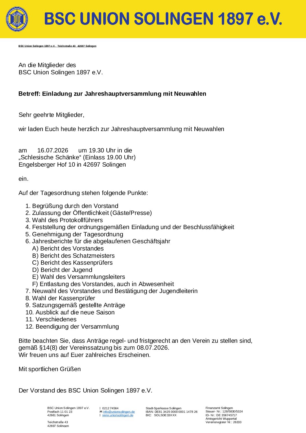 Jahreshauptversammlung 2026